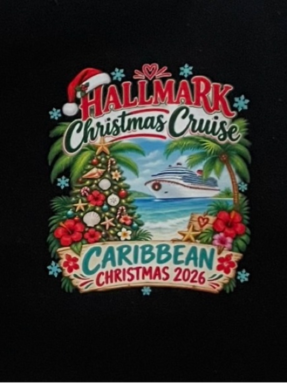 Hallmark Christmas Cruise Caribbean Holiday Graphic Tee - Black